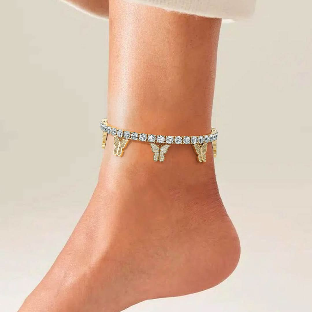 Sparkling Butterflies Tennis Anklet - ShopLorca