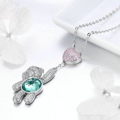 Bear Holding On Heart Necklace - ShopLorca