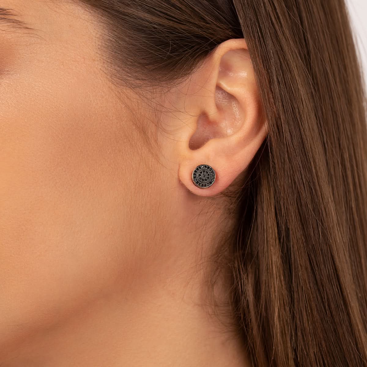 Black Rose Circle Stud Earrings - ShopLorca